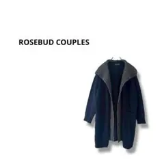 【ローズバットカップルズ】長袖　ニット　ロングカーディガン　フード　紺　グレー