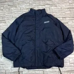 adidas 中綿ジャケット ネイビー ワンポイントロゴ フード収納