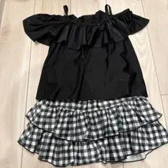 女の子向けセパレート水着 黒と白のチェック