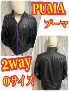 PUMA プーマ ナイロンジャケット 2way 中綿　黒　刺繍ロゴ　Oサイズ