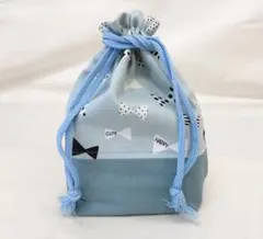 リボン柄　水色　コップ袋　入園入学準備　ハンドメイド
