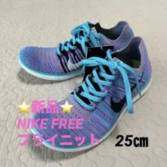 【新品】Nike フライニット レディースランニングシューズピンク/ブルー 25