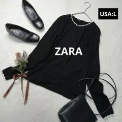 954ꕤZARA/ザラ デザインネック長袖リブニット【USA/L】黒 おしゃれ
