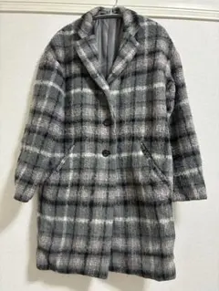 【美品】Heather/チェスターコート/シャギーコート/グレー/チェック