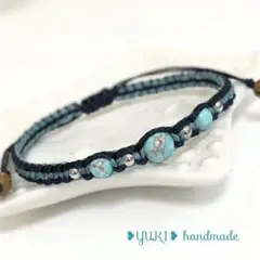 アンクレット or ブレスレット 天然石【ターコイズ(練り)2色編み】