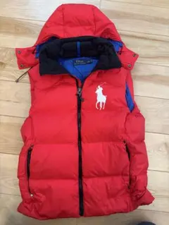 美品ダウンパンパン!！ビックポニー　ラルフローレン赤フード付きダウンベスト M