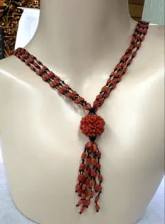 10153天然珊瑚の多層ロングネックレス