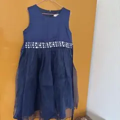 ネイビー フレアドレス ビジュー付き