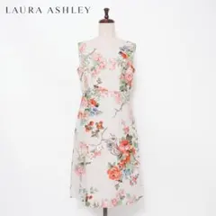 ローラアシュレイ リネン混 花柄ノースリーブワンピース グレー系9*HD1220