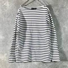 SAINT JAMES　カットソー　長袖　ホワイト　ナス紺 ボーダー　ロゴ