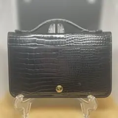 クロコ型押し ブラック ハンドバッグ 多収納