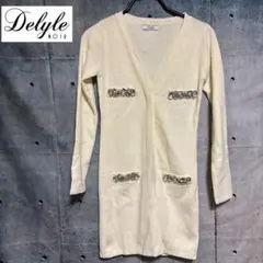 ロングニットカーディガン ビジュー付き Delyle NOIR