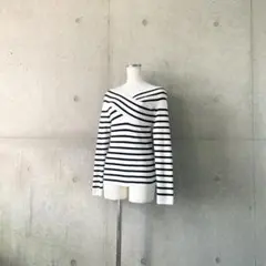 現行品ノーブルNobleクロスリブオフショルダーニットボーダー