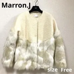 ファー ツイード コラボコート　ジャケット　白 アイボリー　Free 可愛い♡