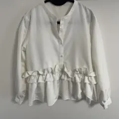 ホワイトフリル長袖シャツ Mサイズ