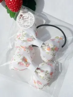 花柄リボンヘアゴム2個セット　ピンク　ハンドメイド　C-99