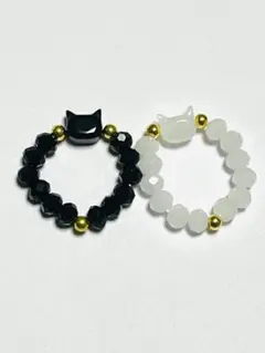 猫　ビーズリング 2個セット フリーサイズ　まとめ買い歓迎　指輪　リング