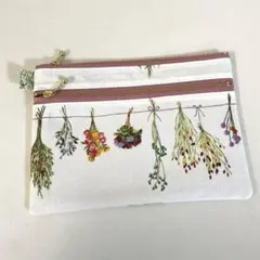 【ダブルファスナーポーチ】P01 ドライフラワー　スワッグ　　ハンドメイド