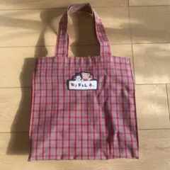 ファミリア　チェック柄トートバッグ　レッド