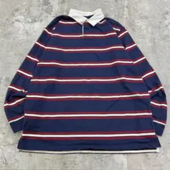 ス*ー様 エルエルビーン　マルチボーダー　プレッピー　ラガーシャツ　古着　ネイビ