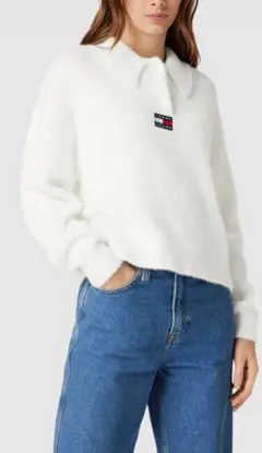 Tommy Jeans ホワイト 長袖 ポロニットのサムネイル