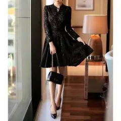 刺繍 ワンピース 清楚系 レース ワンピ 黒 ブラック