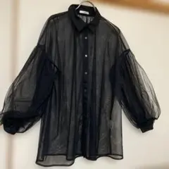 Lutique シースルーブラックシャツ バルーンスリーブ