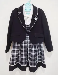 Sa・ku・ra　キッズフォーマル３点　１３０　黒チェック白リボン