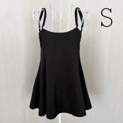 S ブラック ノースリーブ ミニワンピース Mengsha