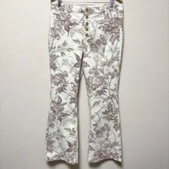 輸入古着✨花柄 フレアパンツ【F】白 ブーツカット デニムパンツ ボタニカルのサムネイル