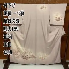 付下げ 刺繍 一つ紋 風景文様 肩丈159 裄64 正絹 t268
