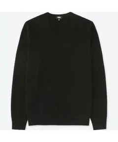 ★格安 人気 UNIQLO カシミヤＶネックセーター XL 黒 ユニクロ ニット
