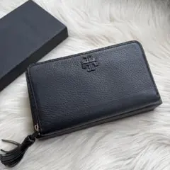 トリーバーチ ダブルT ロングウォレット ブラック レザー ラウンドファスナー