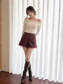 NICE CLAUPファー付きレースアップ ショートパンツ ブラウンのサムネイル