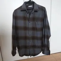 GU M グレー系 チェック柄 長袖シャツ