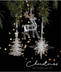 クリスマスツリー飾り 透明アクリル　オーナメント 3点セット（室内装飾）