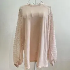 大人可愛い♡MIHOLLドットチュール袖ワッフルカットソー XXL ピンク