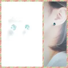 No.1521-B　琉球ガラス⭐樹脂ポストピアス☆半球型☆スカイブルー