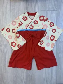 ベビー　袴　袴ロンパース　80  赤色　花柄　お食い初め　ひな祭り　お正月