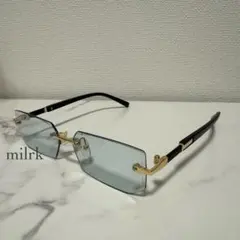 リムレス サングラス グリーン　伊達メガネ 眼鏡 スクエアy2k 90s 韓国