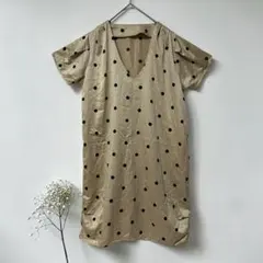 半袖ワンピース チュニック (M) ドット柄 半袖Vネック ゆったり 春夏のサムネイル