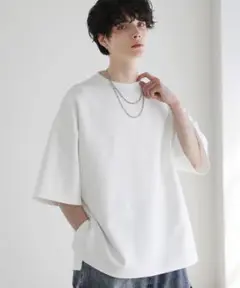LILL サイドスリットコットンポンチビッグシルエット5分袖ドレープカットソー