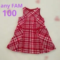 any FAM 赤と白のチェック柄ノースリーブワンピース 100