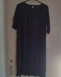 ネイビー レーストップ マタニティワンピース