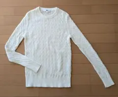 S　ユニクロ　コットンカシミヤケーブルクルーネックセーター　長袖　白　ニット