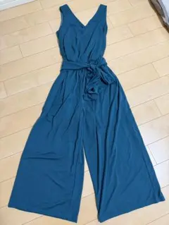 rienda 青緑色 オールインワン Vネック