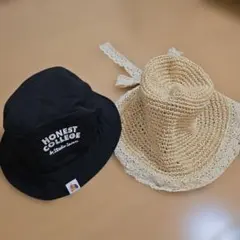GU レディースアウトドアハット 麦わら帽子 黒 ブラック