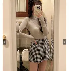 GRL 千鳥格子柄ツイードボタンショートパンツ