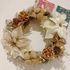 103. クリスマスリース ゴールド ポインセチア フラワーリース