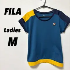 フィラ レディーステニスウェア ゲームシャツ Tシャツ M 紺青黄 レトロ